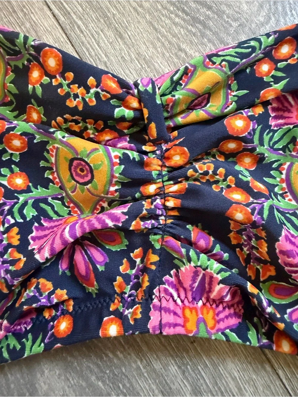 J Crew Bohemian Multicolor Floral Bandeau Bikini Top w Halter Strap. Size L